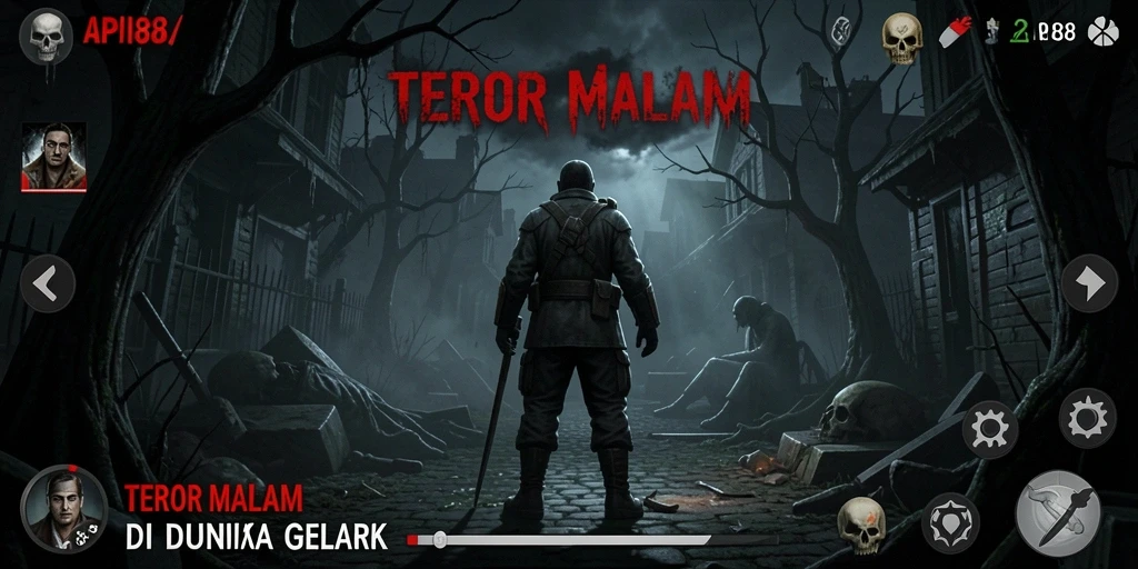 Tampilan gameplay menegangkan di dunia gelap penuh teror.