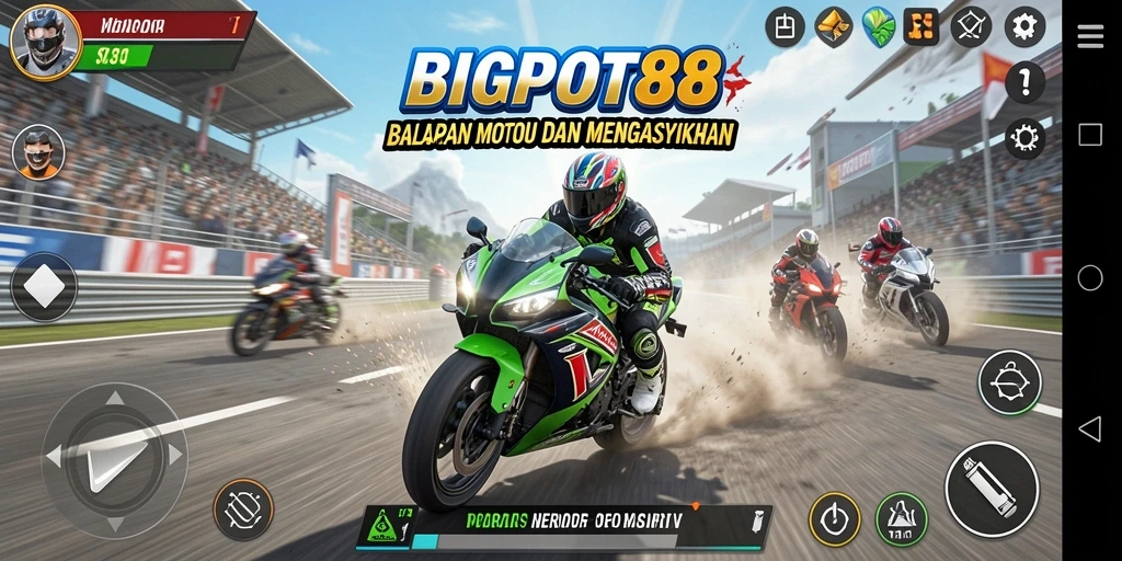 Tampilan seru gameplay balapan motor di BIGPOT88.