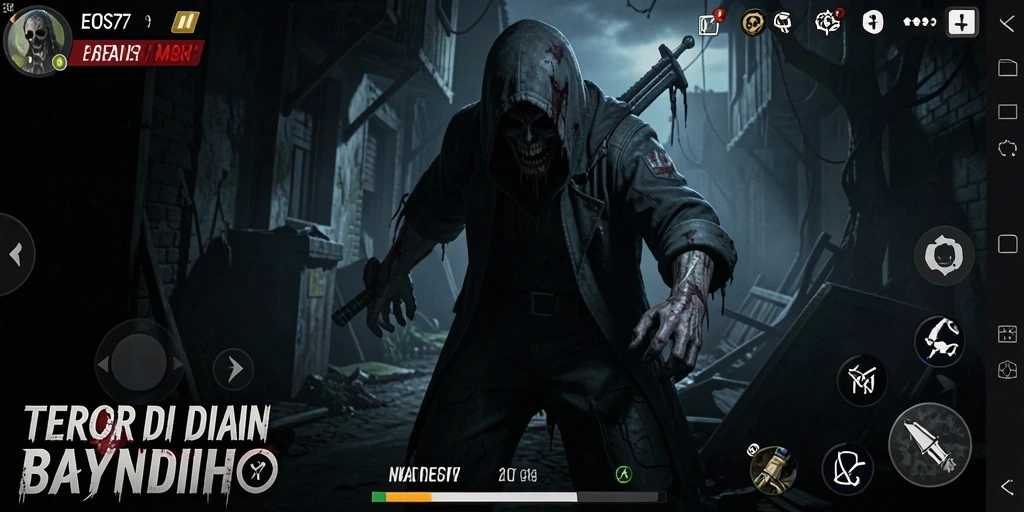 Screenshot gameplay dari EOS77 yang menunjukkan kengerian dan ketegangan.