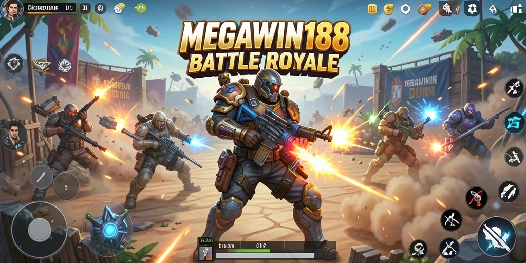 Tangkapan layar <strong>MEGAWIN188</strong> menampilkan aksi mendebarkan dalam pertempuran Battle Royale.