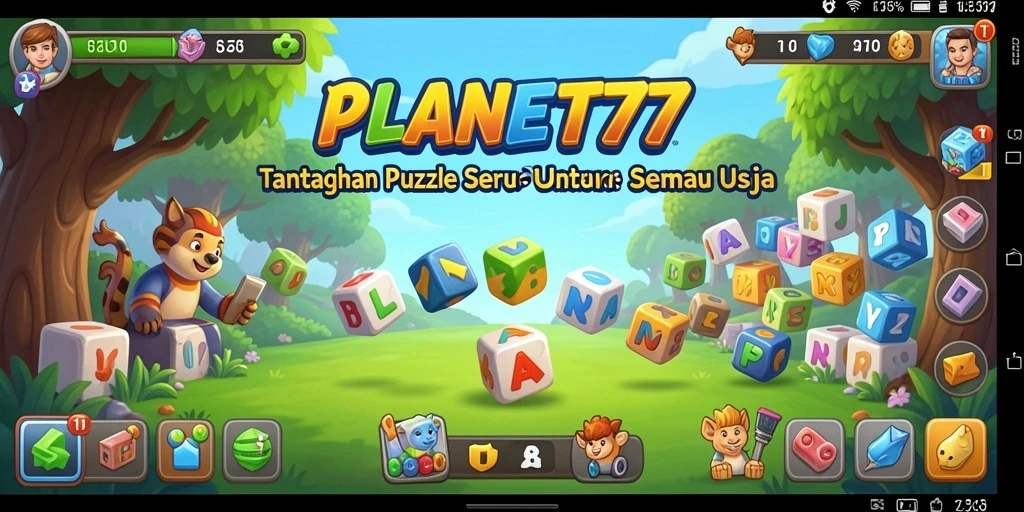 Tampilan gameplay PLANET77 dengan berbagai puzzle menantang dan grafis menarik.