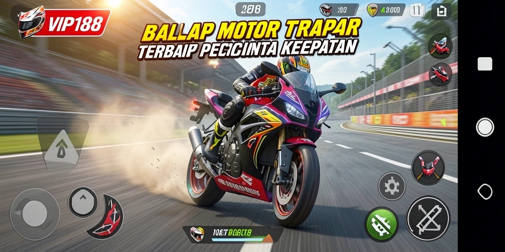 Tampilan seru gameplay balapan motor yang mendebarkan di VIP188.